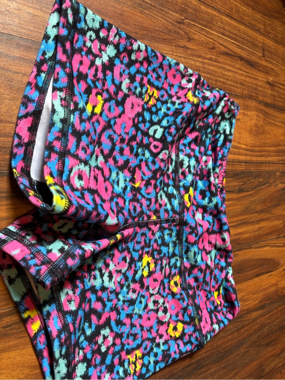 Fleo Women's Leopard Spot Athletic Shorts - Pink, Blue, Yellow, Aqua on Black